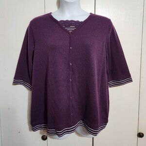 Cottage Street 1X Purple Twofer Top Grandmacore Lace Trim 3/4 Sleeve